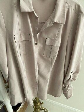 Roz & Ali Collared Blouse Dark Beige Size L